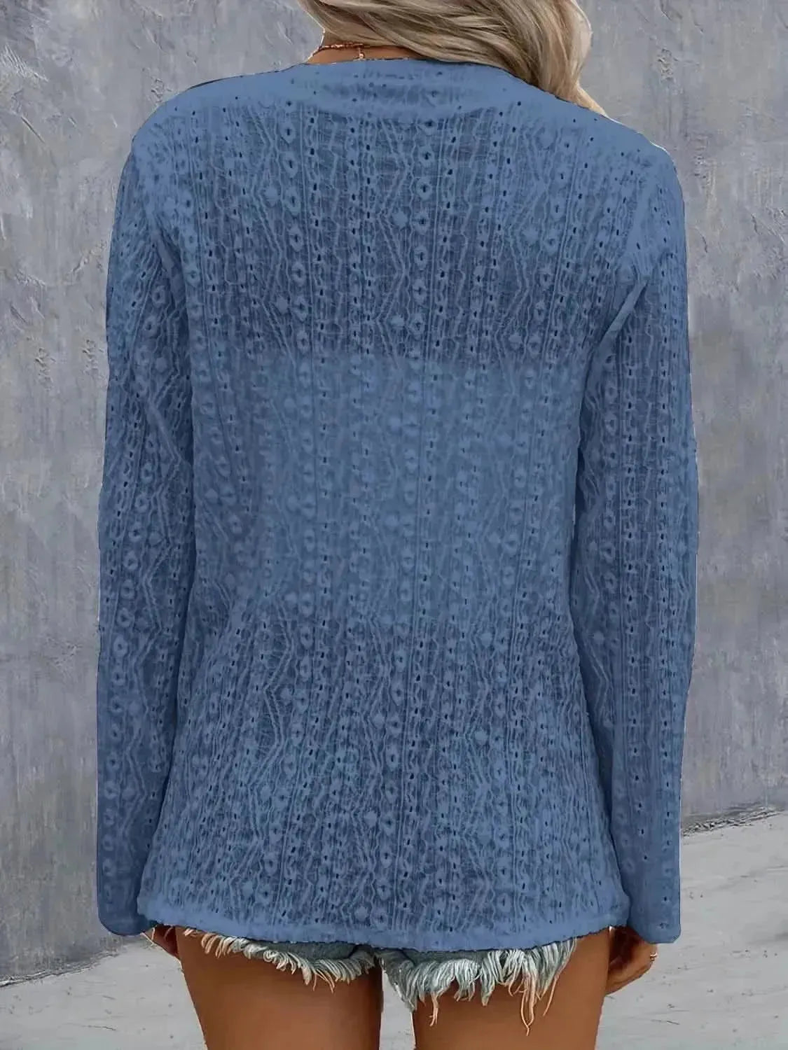 Eyelet Roll-Tab Sleeve Cardigan - Bad Moms Club