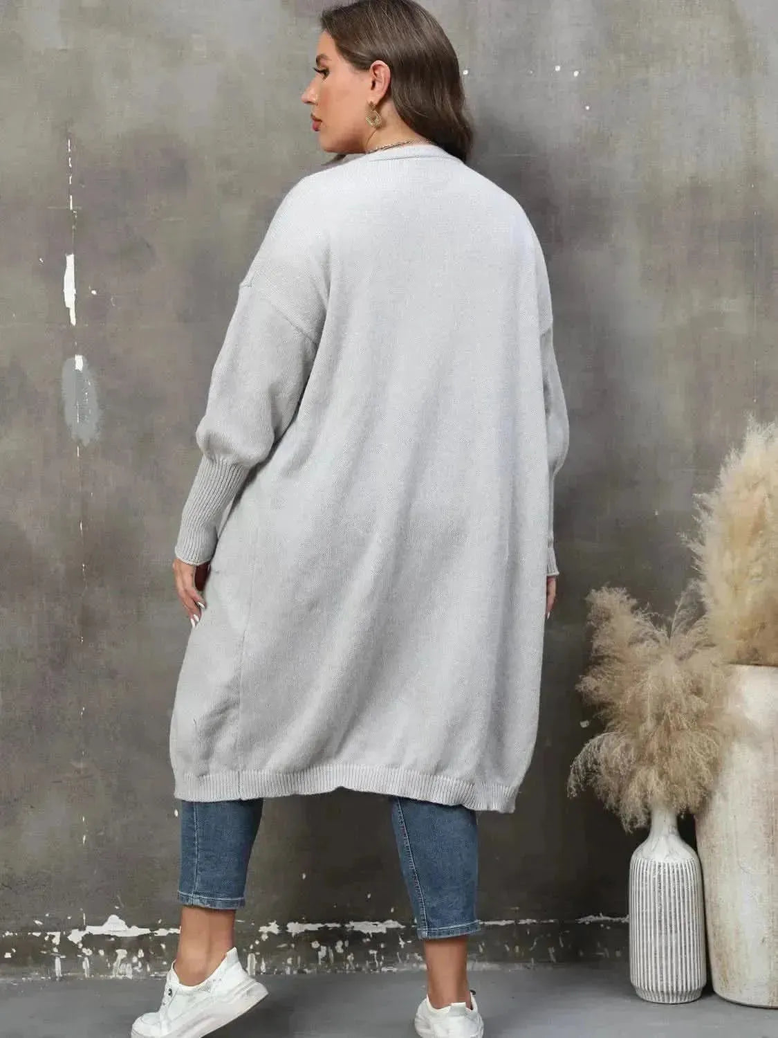 Plus Size Long Sleeve Pocketed Cardigan - Bad Moms Club