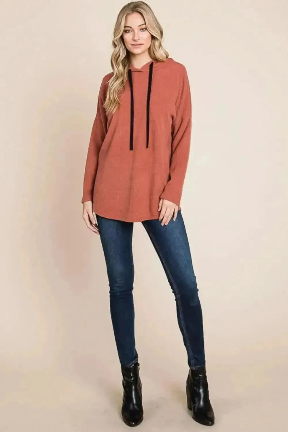 BOMBOM Contrast Drawstring Drop Shoulder Knit Hoodie - Bad Moms Club
