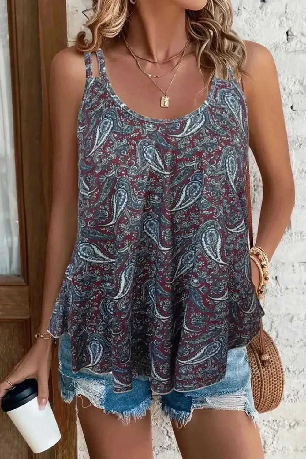 Shiny Scoop Neck Double-Strap Cami - Bad Moms Club