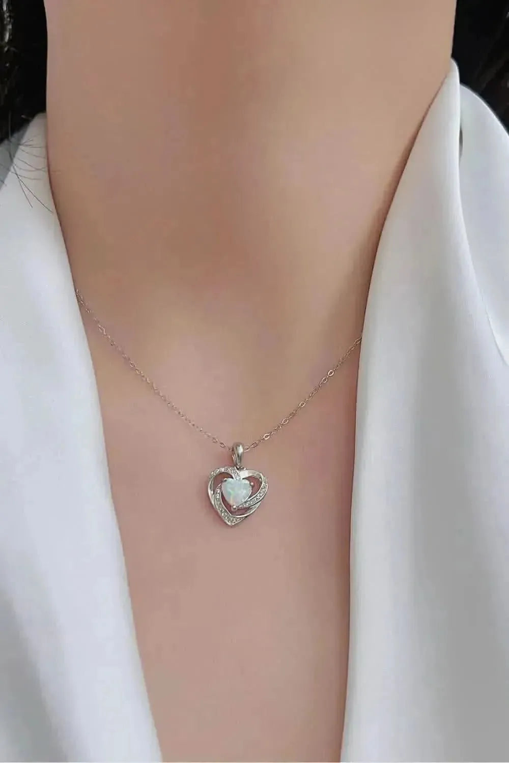 Opal Heart Pendant Necklace - Bad Moms Club