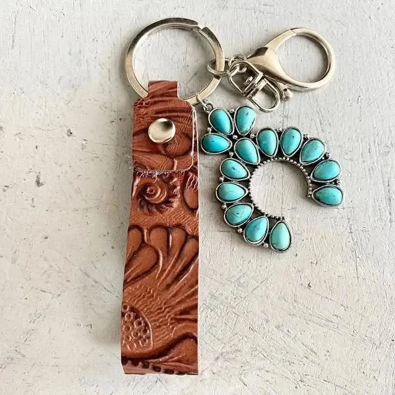 Turquoise Genuine Leather Key Chain - Bad Moms Club