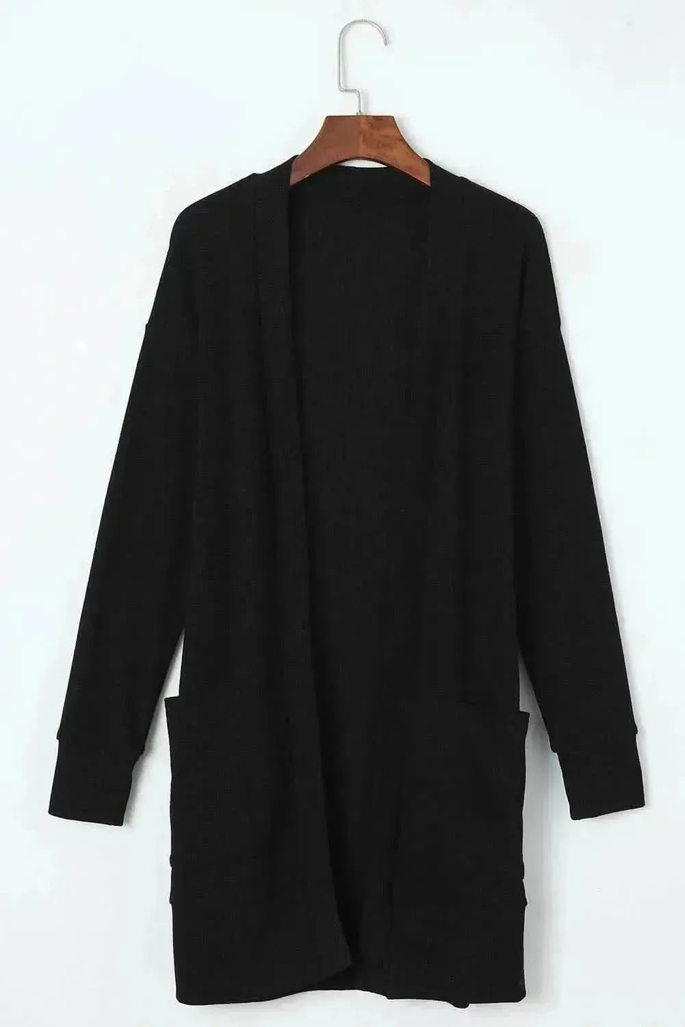 Pocketed Open Front Long Sleeve Cardigan - Bad Moms Club