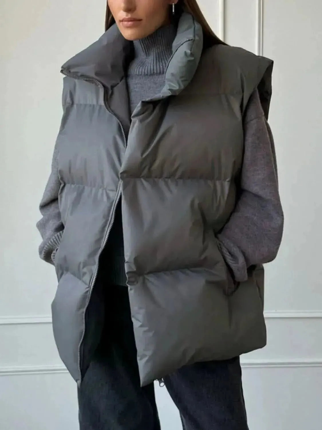 Zip Up Turtleneck Vest Coat - Bad Moms Club