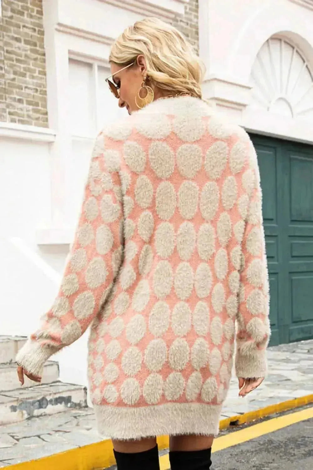 Geometric Open Front Fuzzy Cardigan - Bad Moms Club