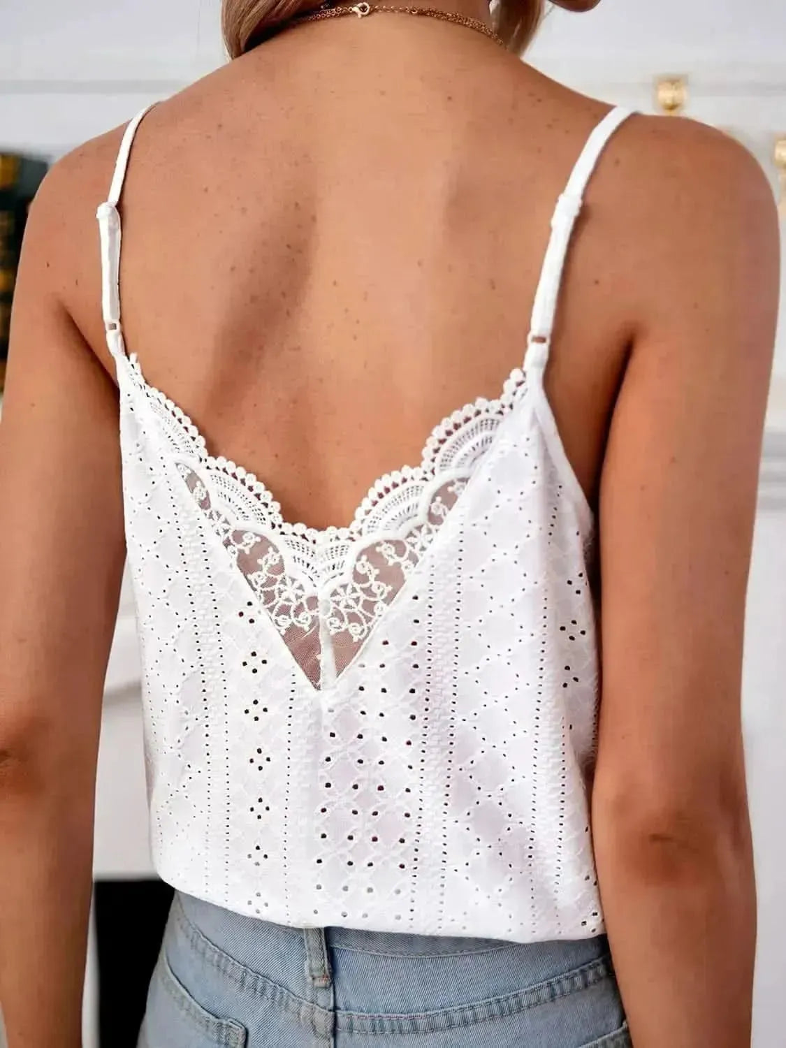 Eyelet Lace Detail V-Neck Cami - Bad Moms Club