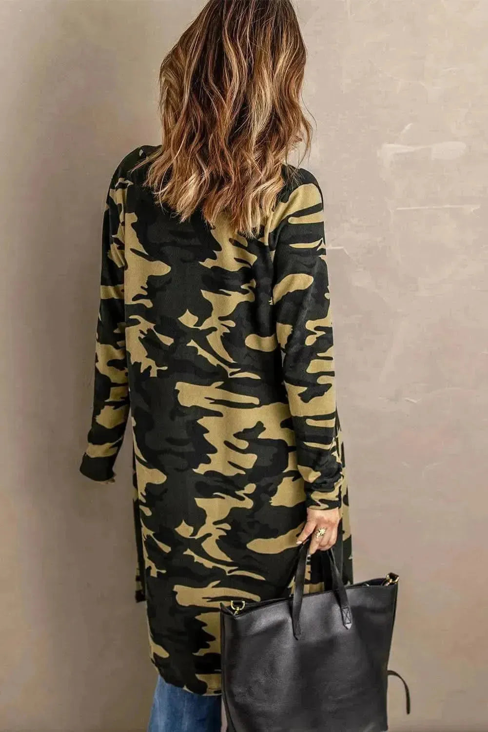 Double Take Printed Open Front Longline Cardigan - Bad Moms Club