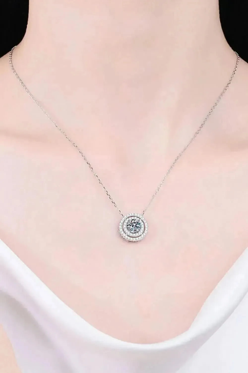 Moissanite Round Pendant Rhodium-Plated Necklace - Bad Moms Club