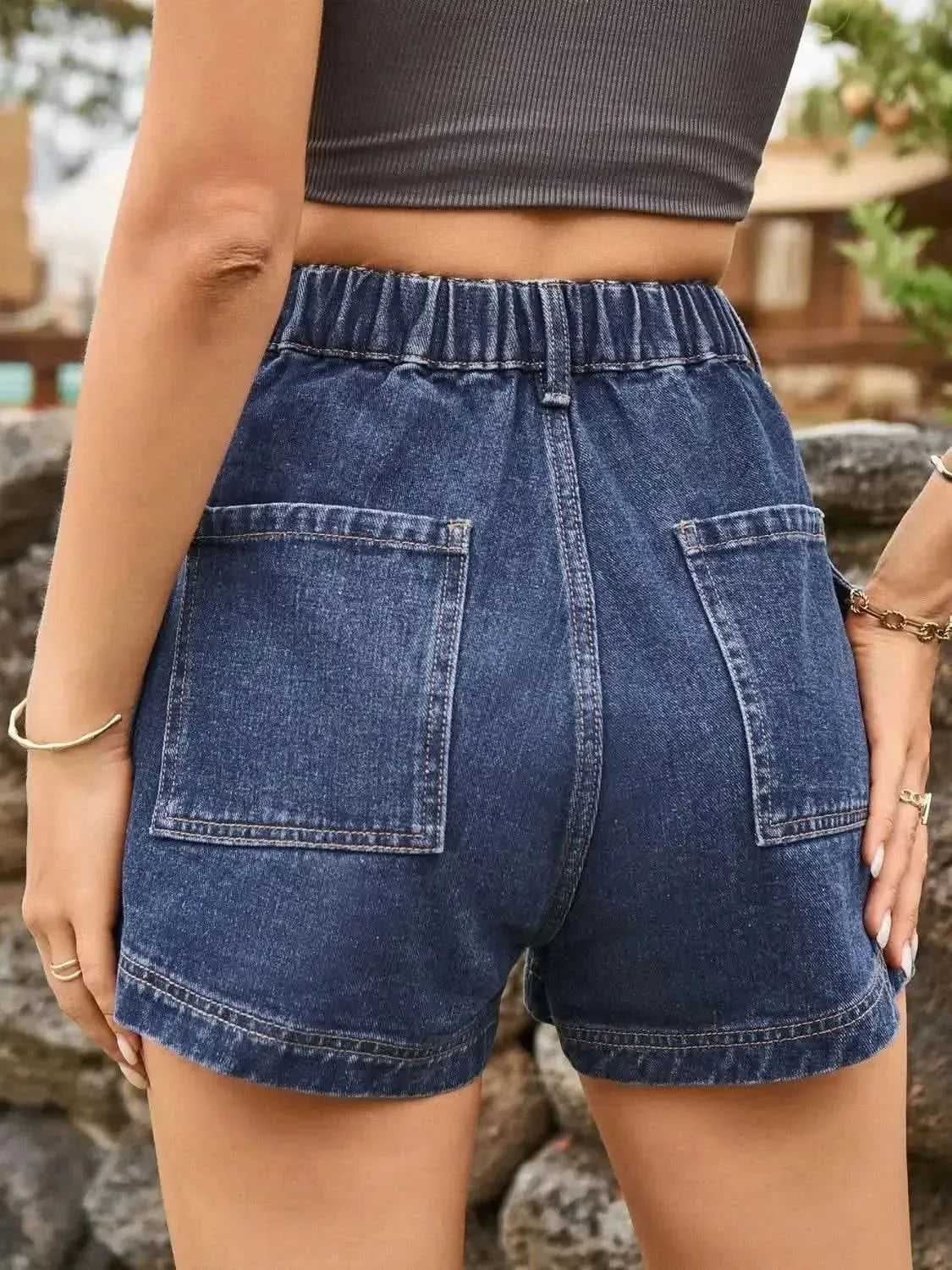 High Waist Denim Shorts with Pockets - Bad Moms Club