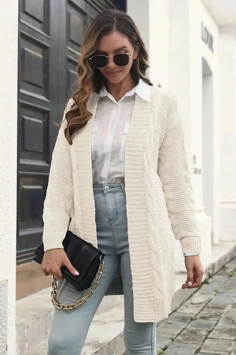 Open Front Cable-Knit Cardigan - Bad Moms Club
