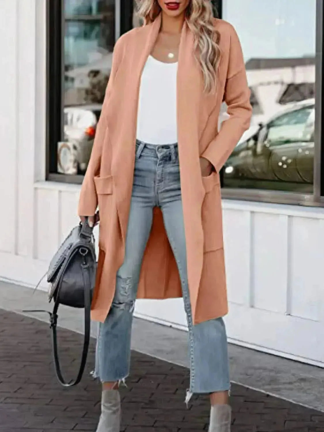 Open Front Dropped Shoulder Outerwear - Bad Moms Club