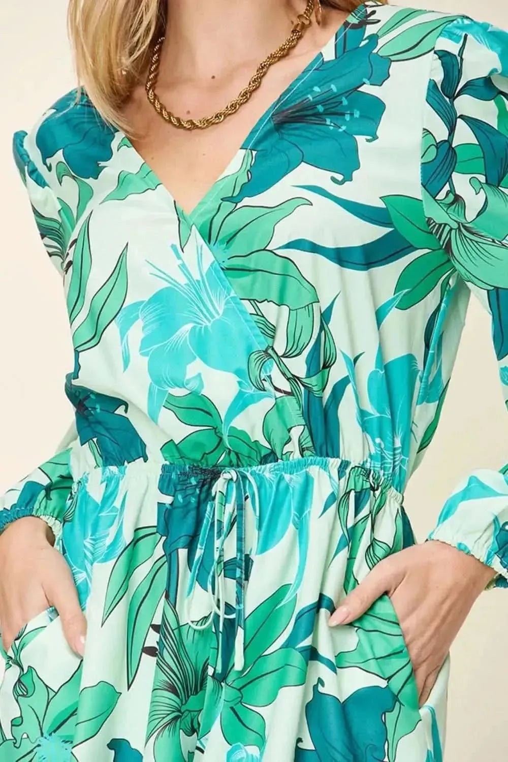 Double Take Full Size Floral Long Sleeve Romper with Pockets - Bad Moms Club