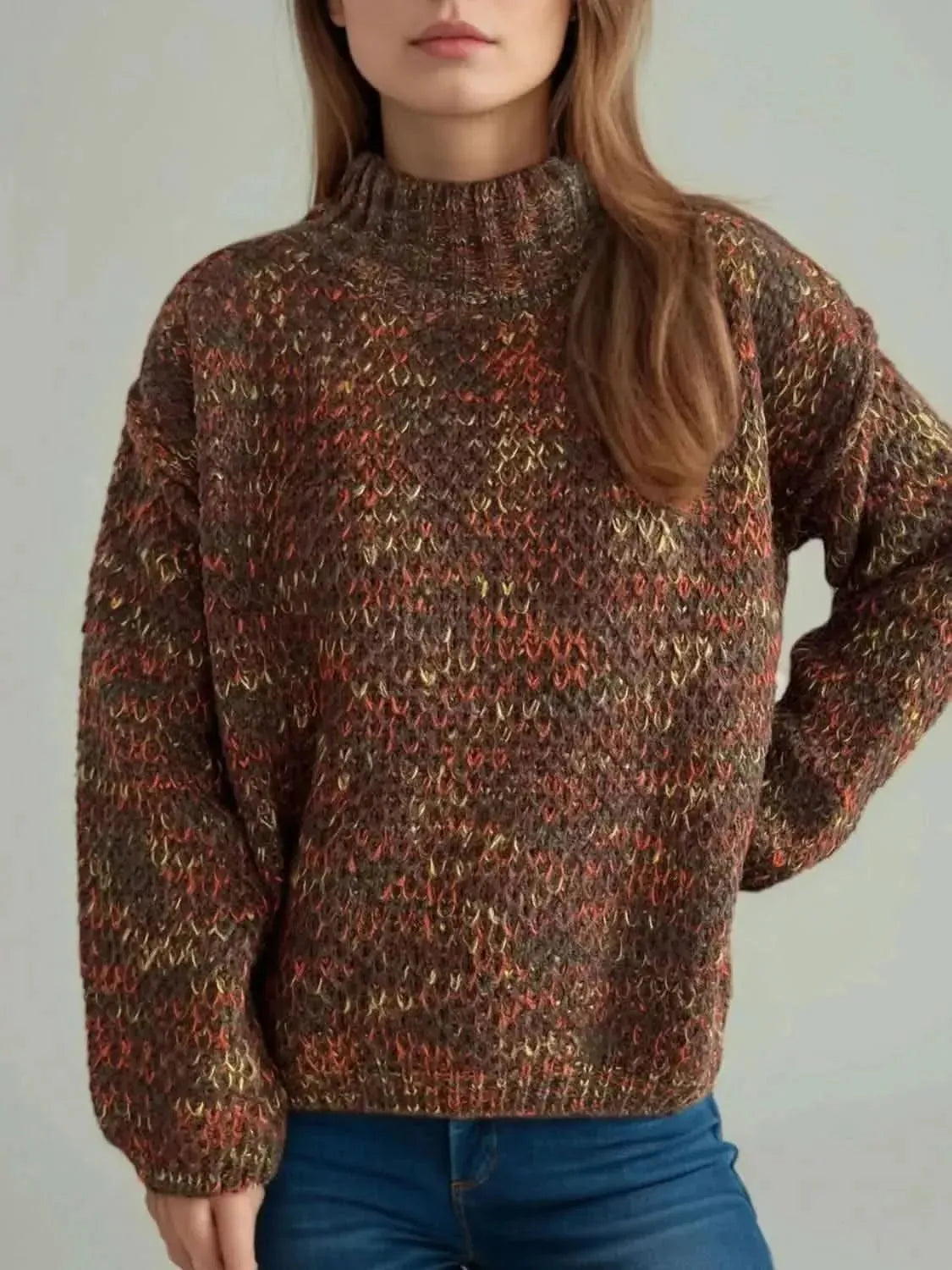 Heathered Turtleneck Dropped Shoulder Sweater - Bad Moms Club