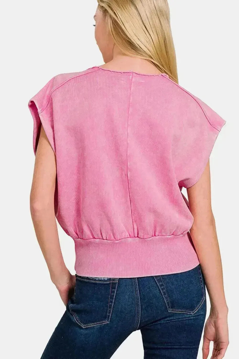 Zenana Washed Boat Neck Bottom Banded Dolman Sleeve Top - Bad Moms Club