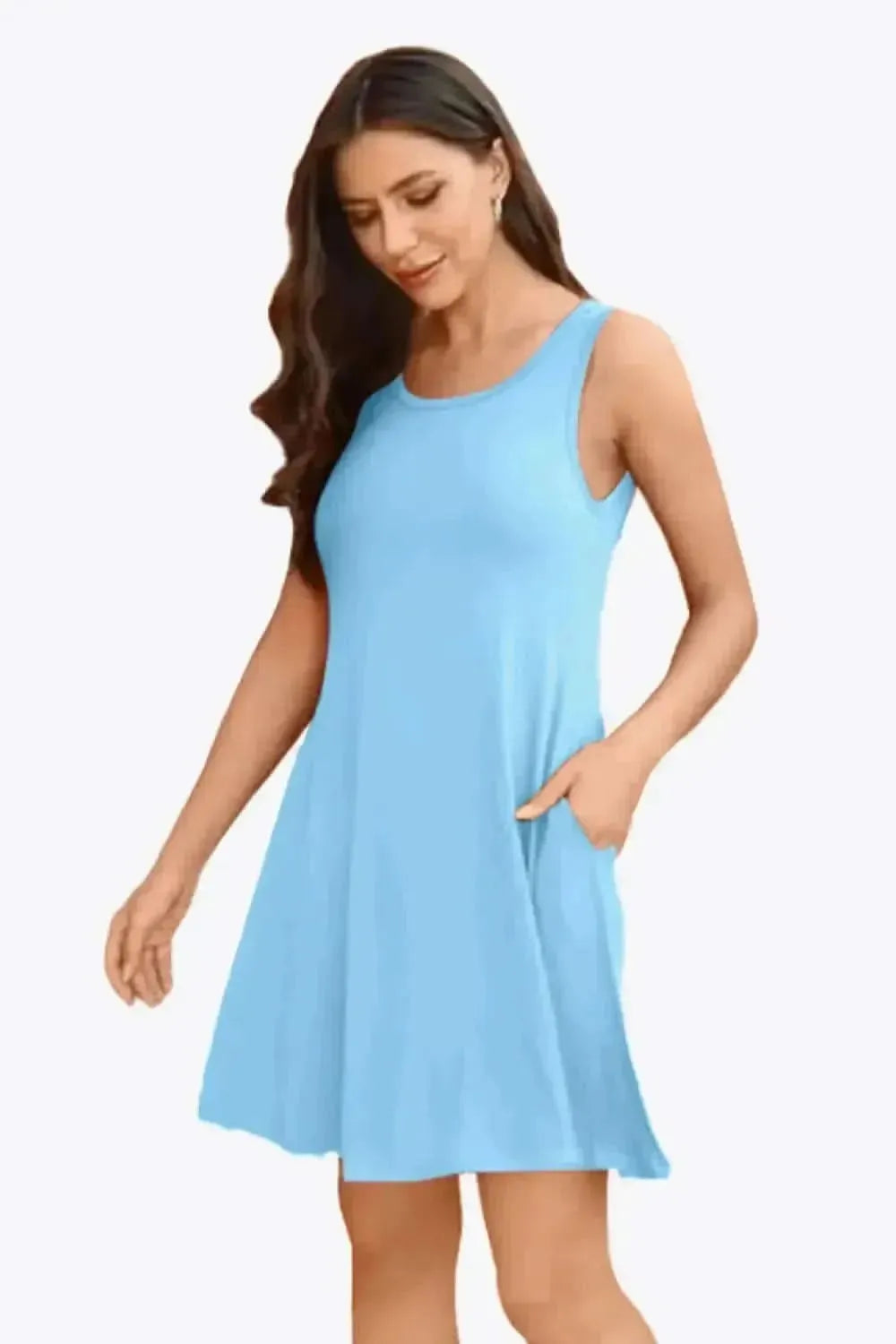 Full Size Round Neck Sleeveless Dress with Pockets - Bad Moms Club