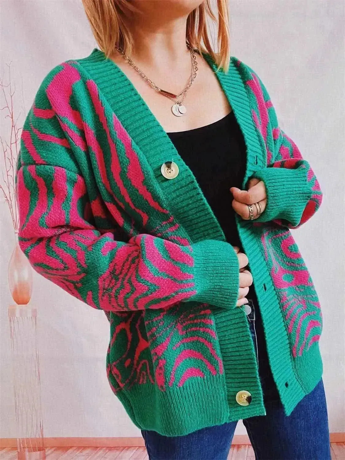 Abstract Pattern Button Down Cardigan - Bad Moms Club
