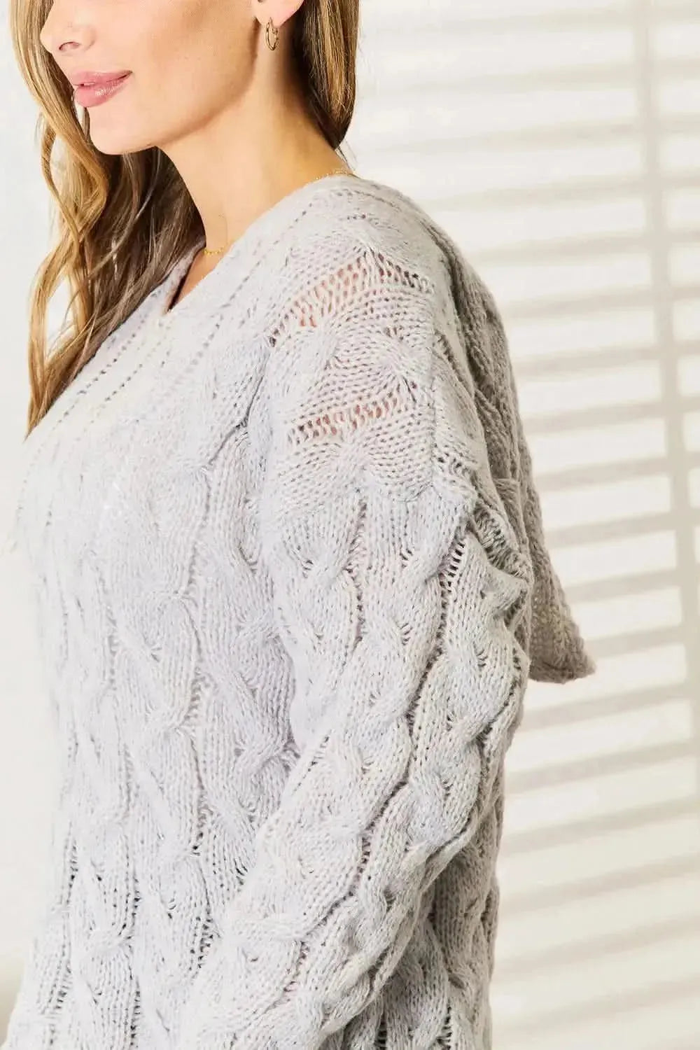 Woven Right Cable-Knit Hooded Sweater - Bad Moms Club