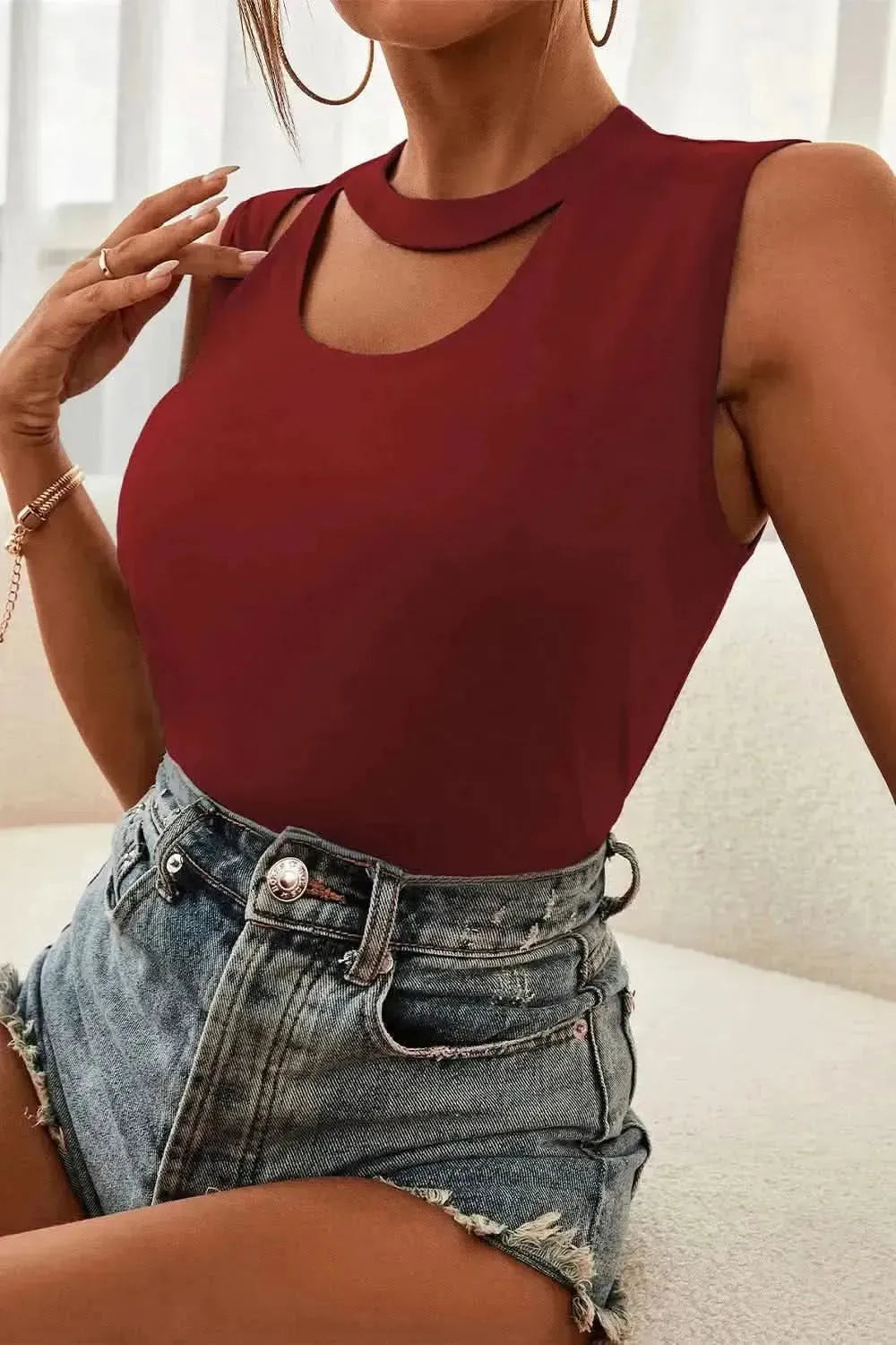 Cutout Sleeveless Top - Bad Moms Club