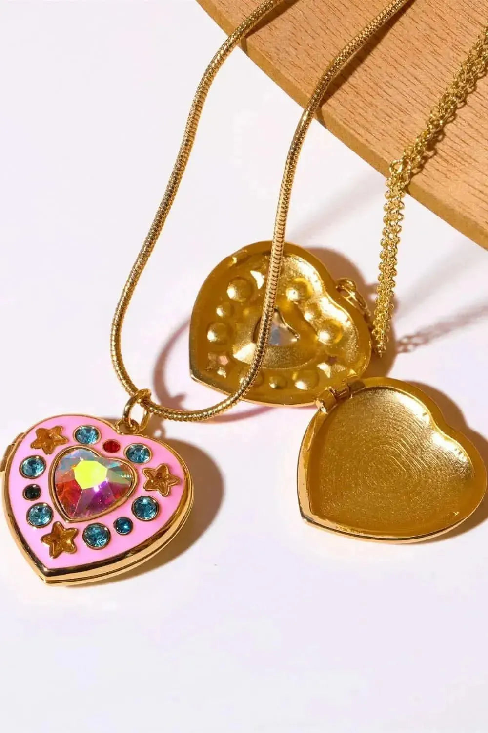 Rhinestone Decor Heart Box Pendant Necklace - Bad Moms Club