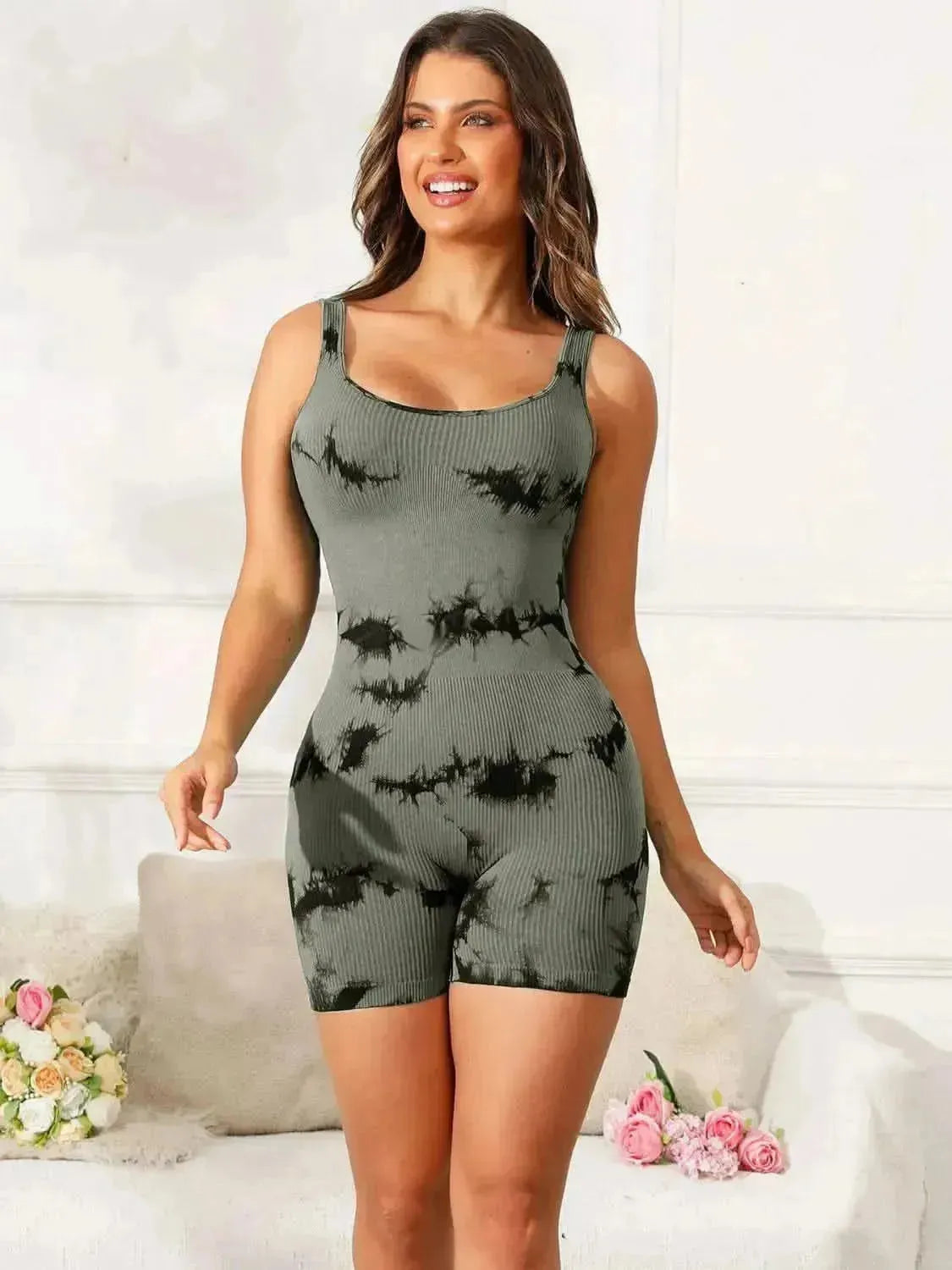 Tie-Dye Wide Strap Active Romper - Bad Moms Club