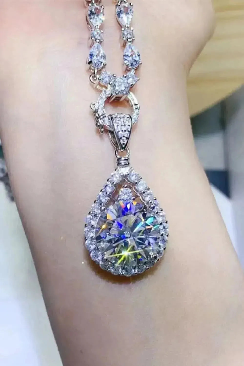 10 Carat Moissanite Teardrop Pendant Platinum-Plated Necklace - Bad Moms Club