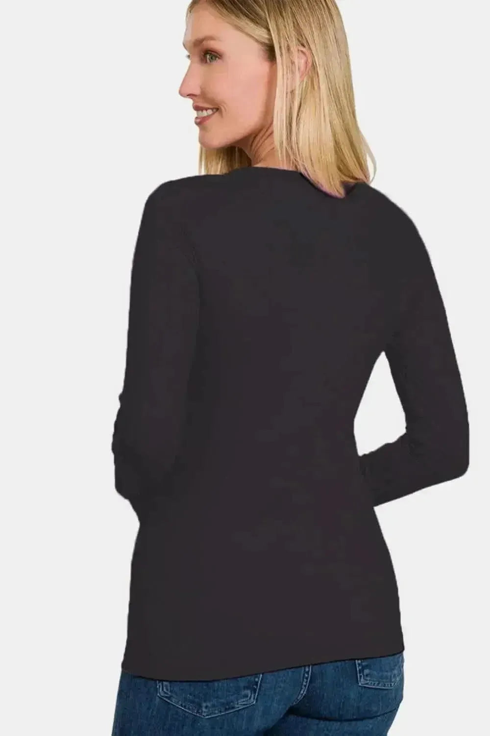 Zenana Ful Size Brushed Microfiber Long Sleeve Round Neck T-Shirt - Bad Moms Club