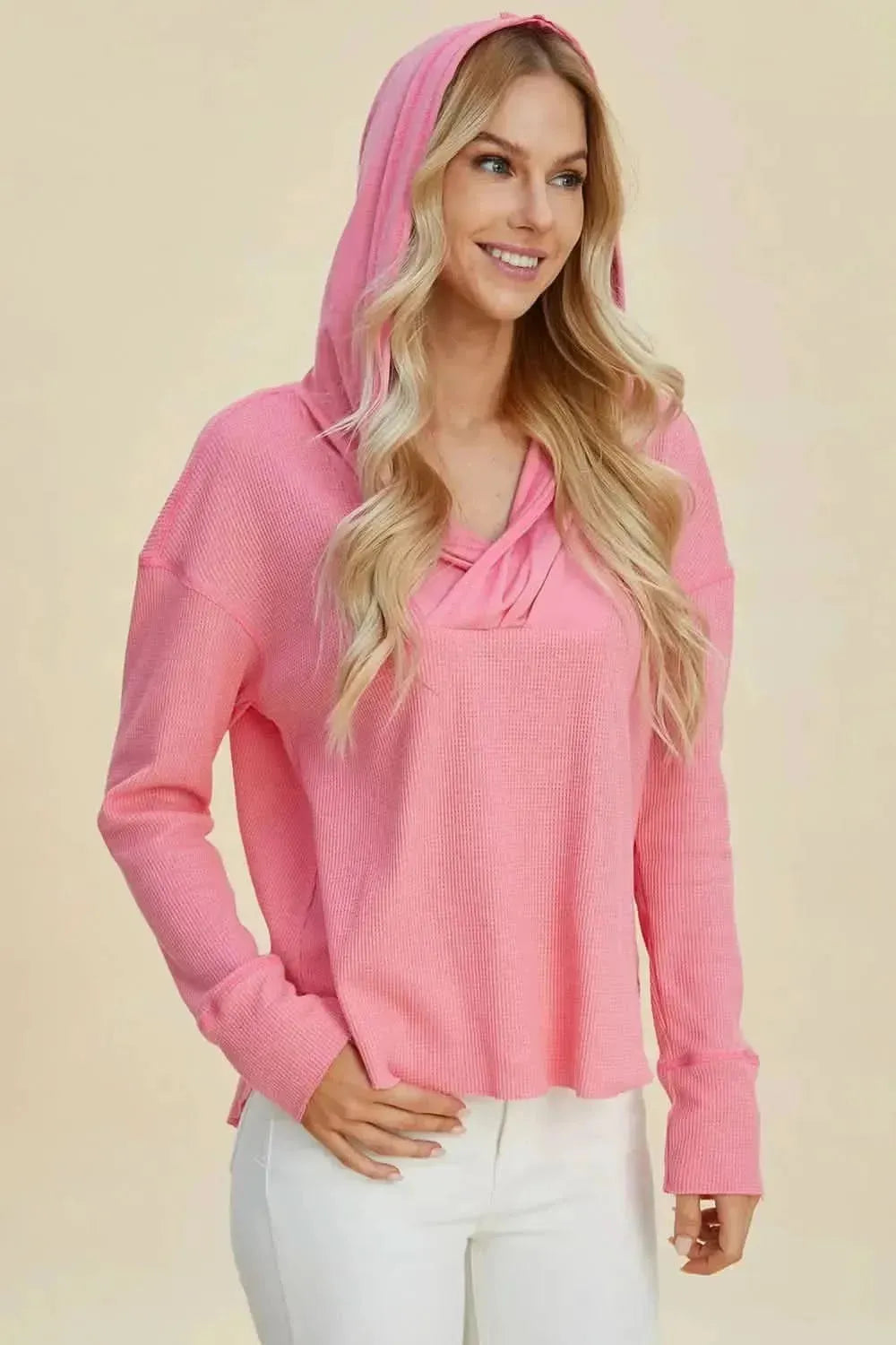 Double Take Full Size High-Low Dropped Shoulder Long Sleeve Hoodie - Bad Moms Club