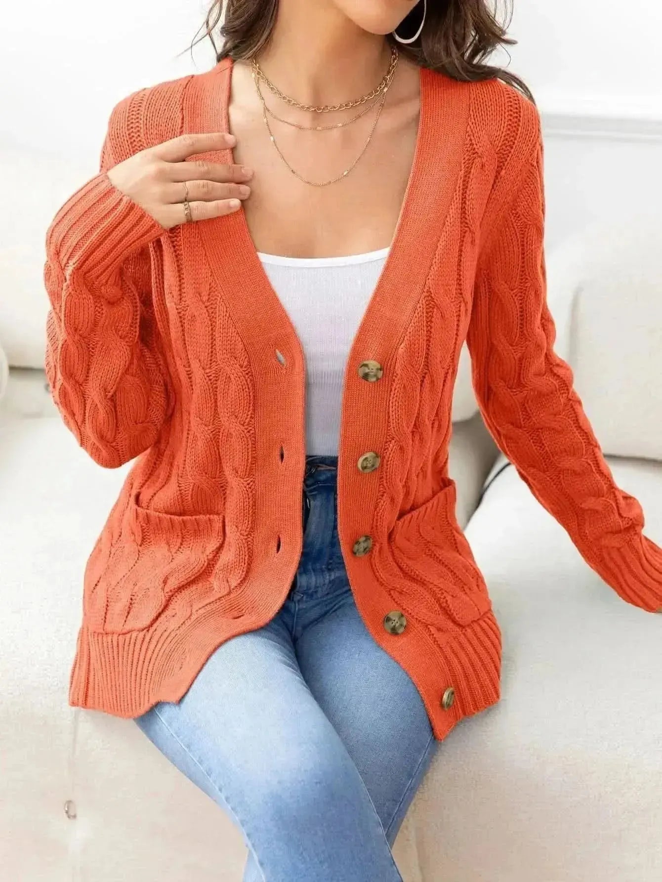 Button Down Cable-Knit Cardigan - Bad Moms Club