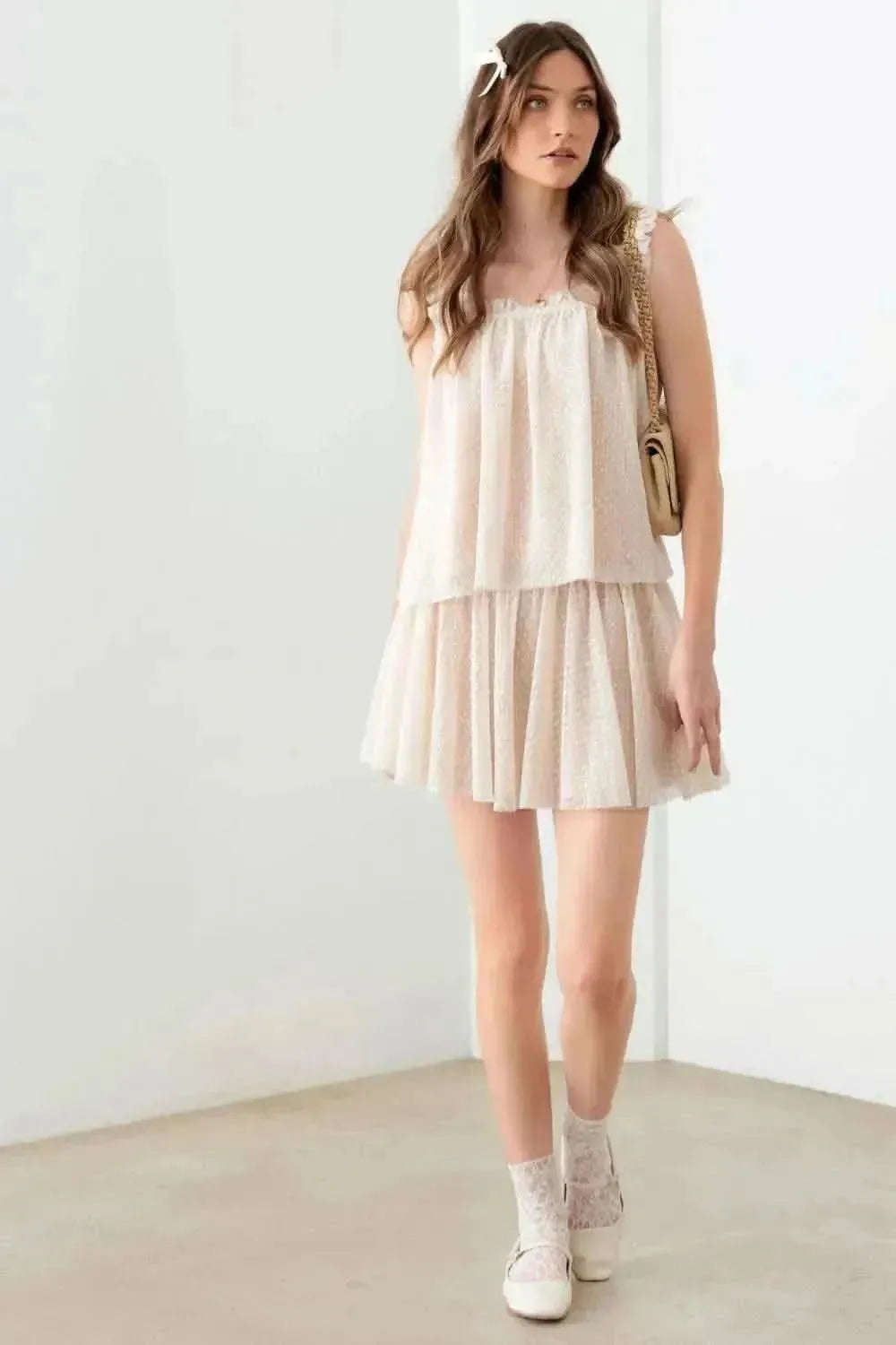 Mustard Seed Sheer Pin Dot Tank and Elastic Waist Skirt Set - Bad Moms Club