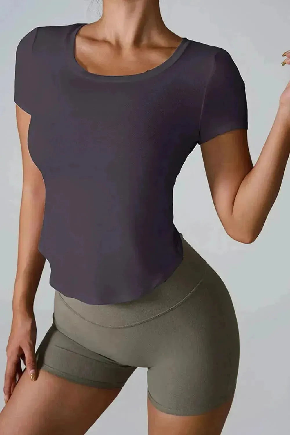 Cutout Round Neck Short Sleeve Active T-Shirt - Bad Moms Club