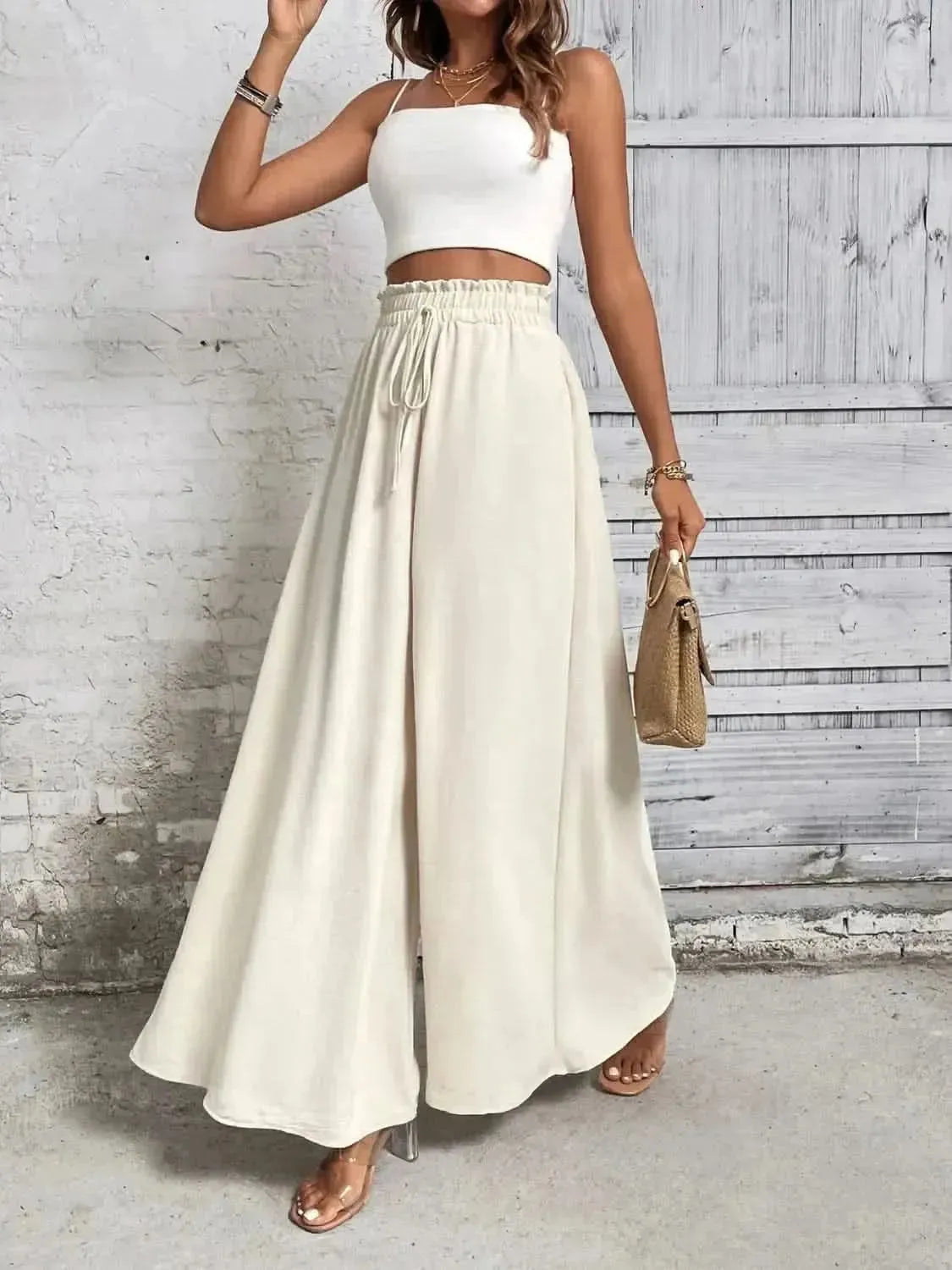 Honey Tied High Waist Wide Leg Pants - Bad Moms Club