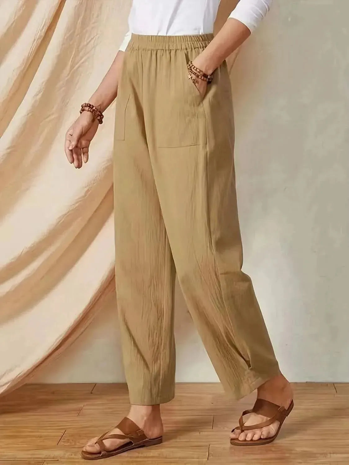 Full Size Elastic Waist Pants with Pockets - Bad Moms Club