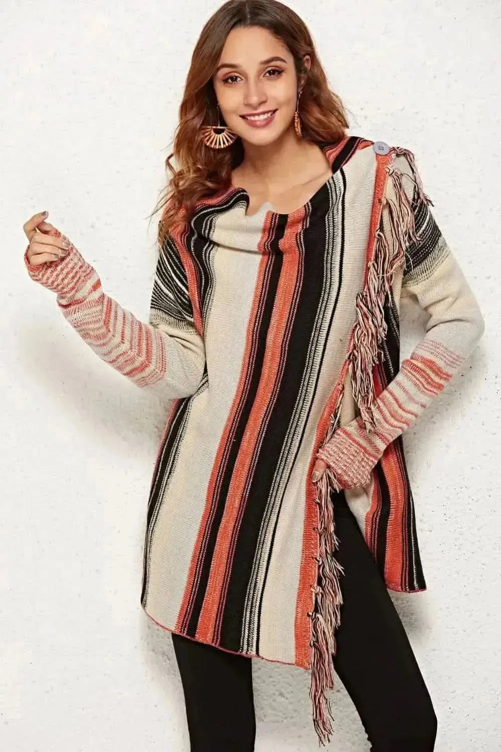 Striped Tassel Detail One-Button Cardigan - Bad Moms Club