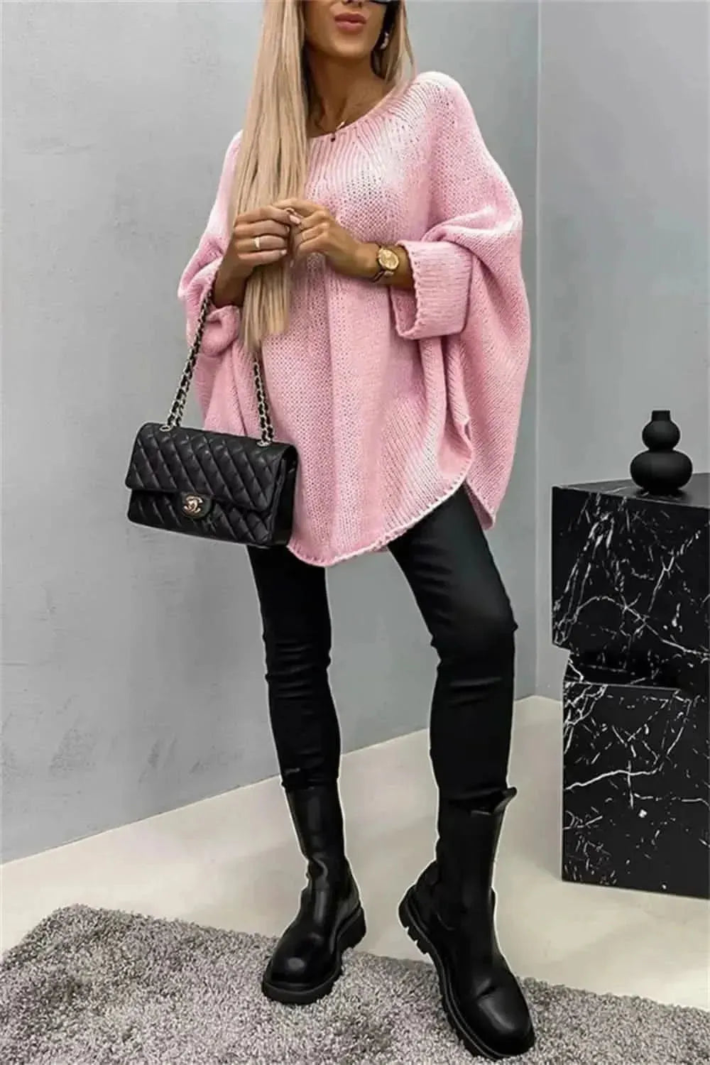 Round Neck Batwing Sleeve Sweater - Bad Moms Club