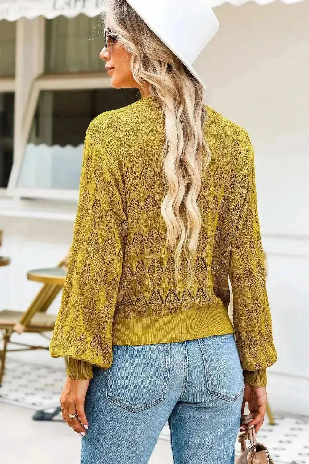 Openwork V-Neck Cardigan - Bad Moms Club