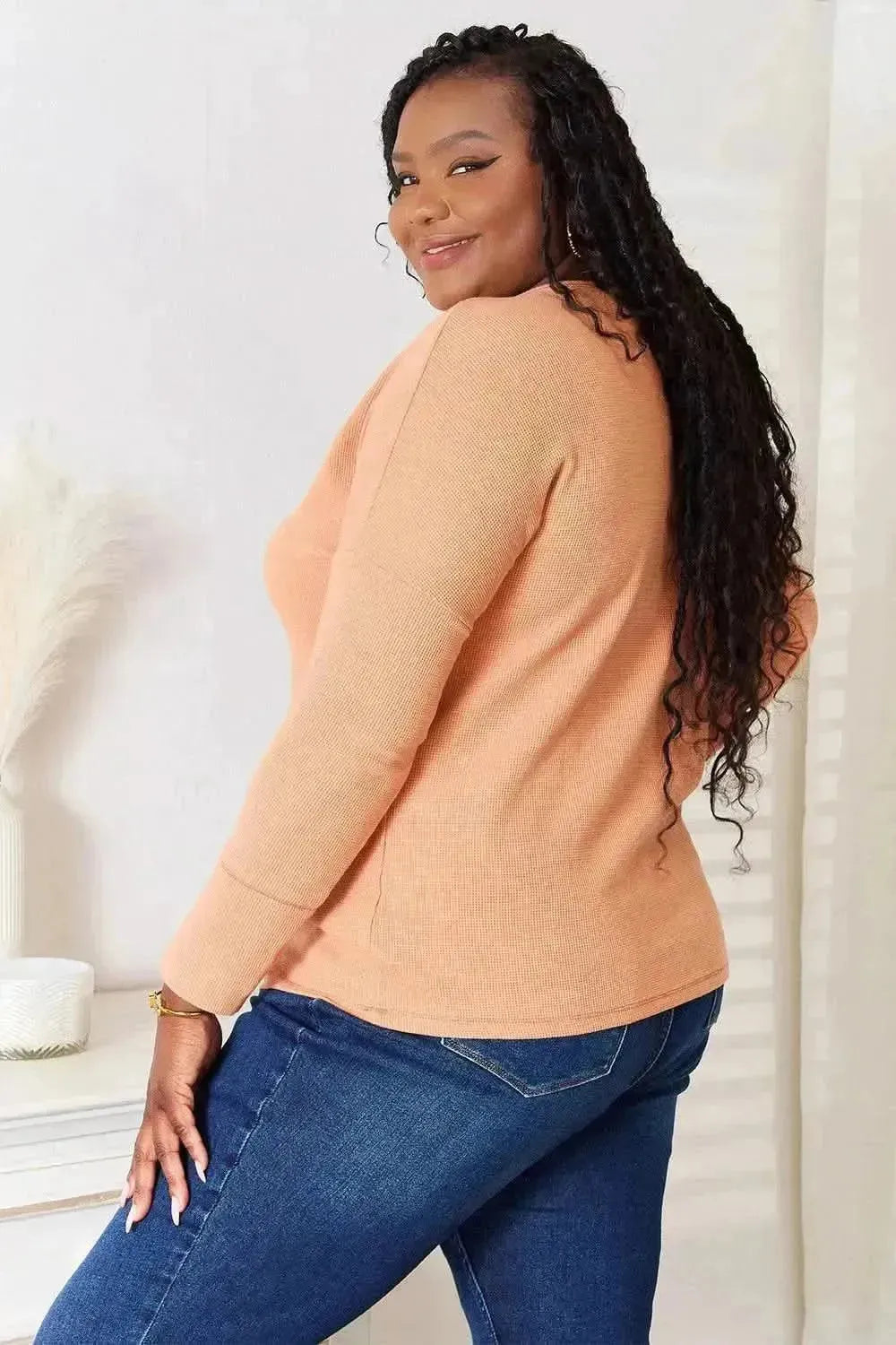 Basic Bae Half Button Long Sleeve Top - Bad Moms Club
