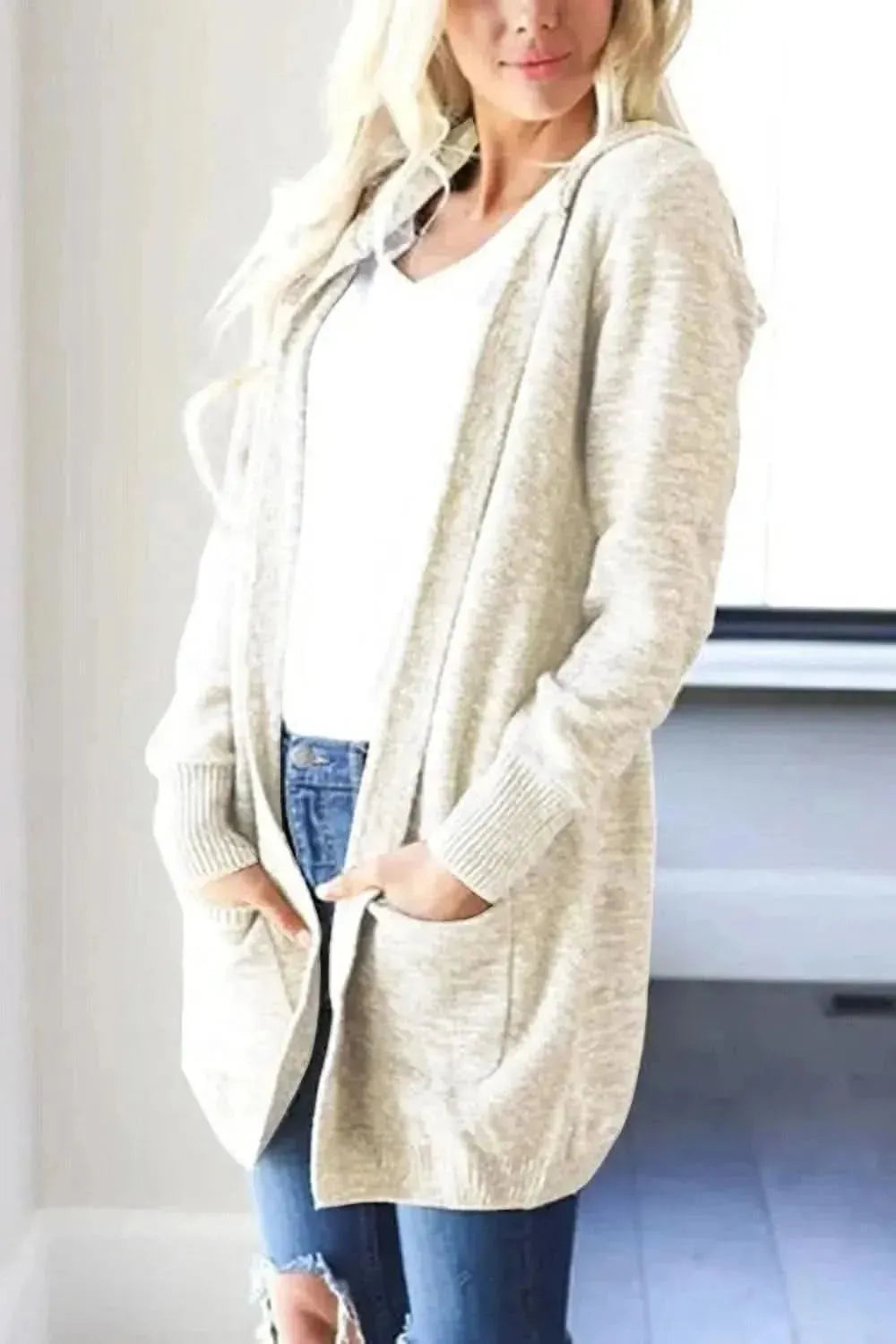 Heathered Open Front Cardigan with Pockets - Bad Moms Club