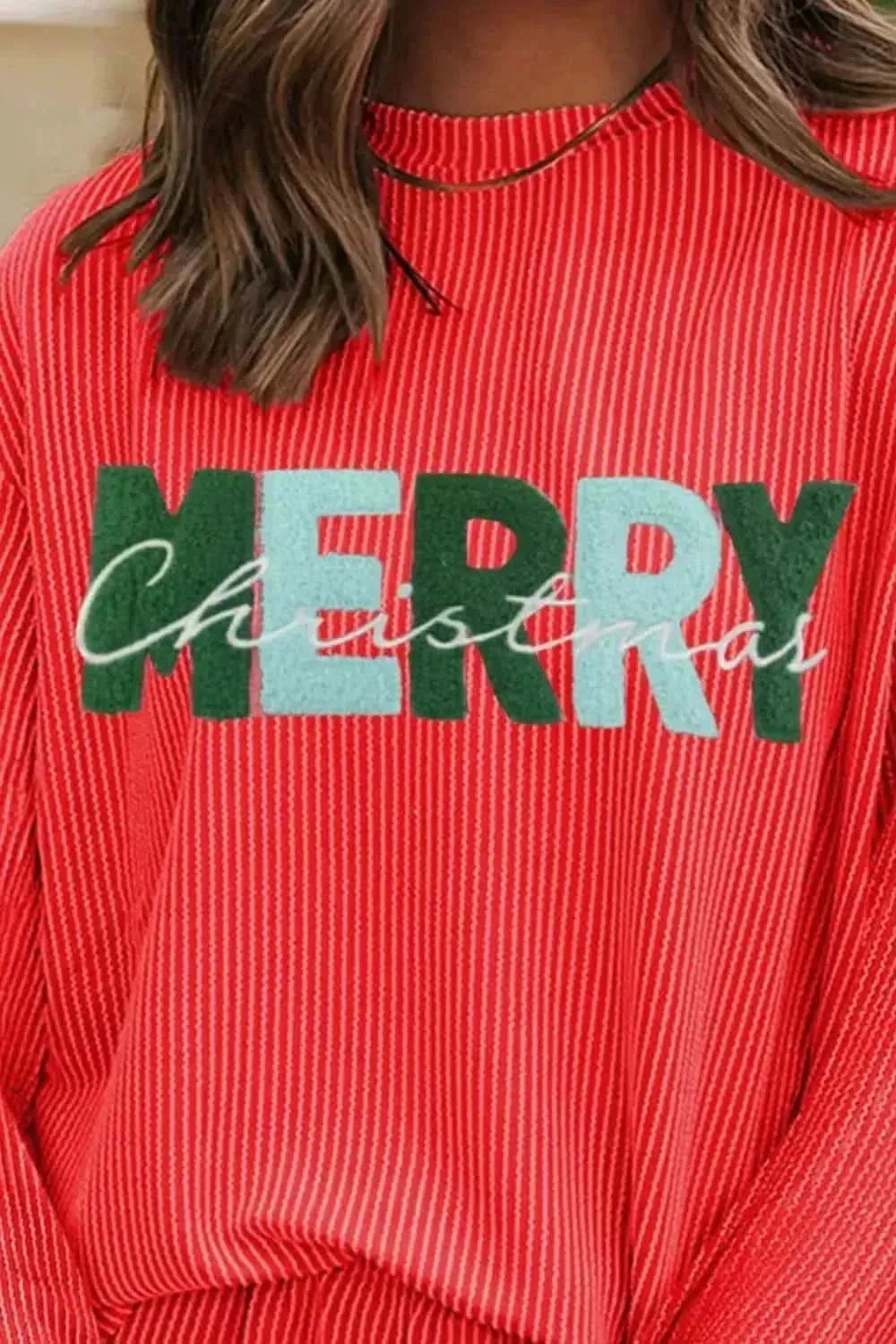 MERRY CHRISTMAS Round Neck Long Sleeve Top and Shorts Set - Bad Moms Club