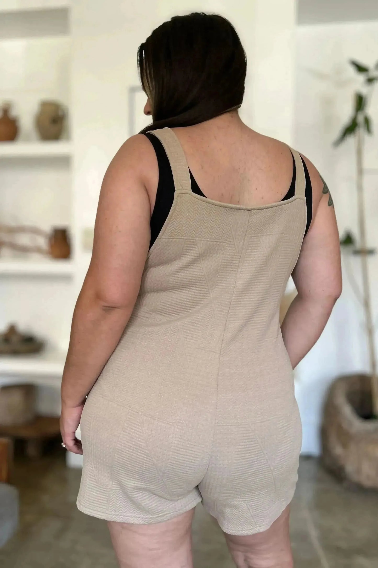 Double Take Full Size Texture Sleeveless Romper - Bad Moms Club