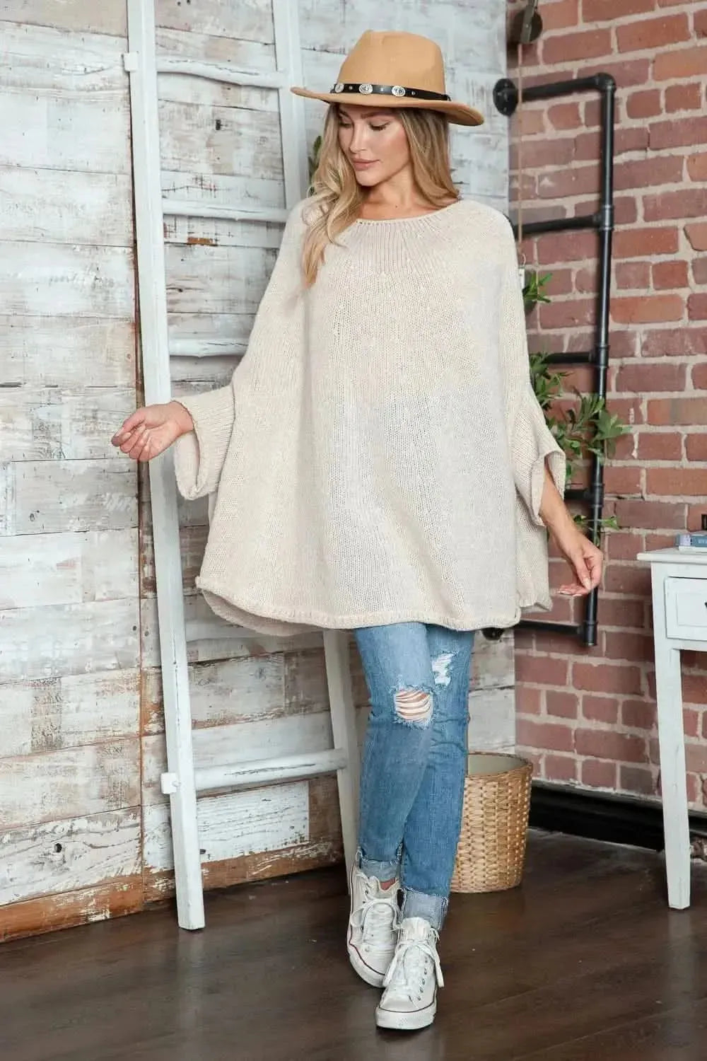 Round Neck Batwing Sleeve Sweater - Bad Moms Club