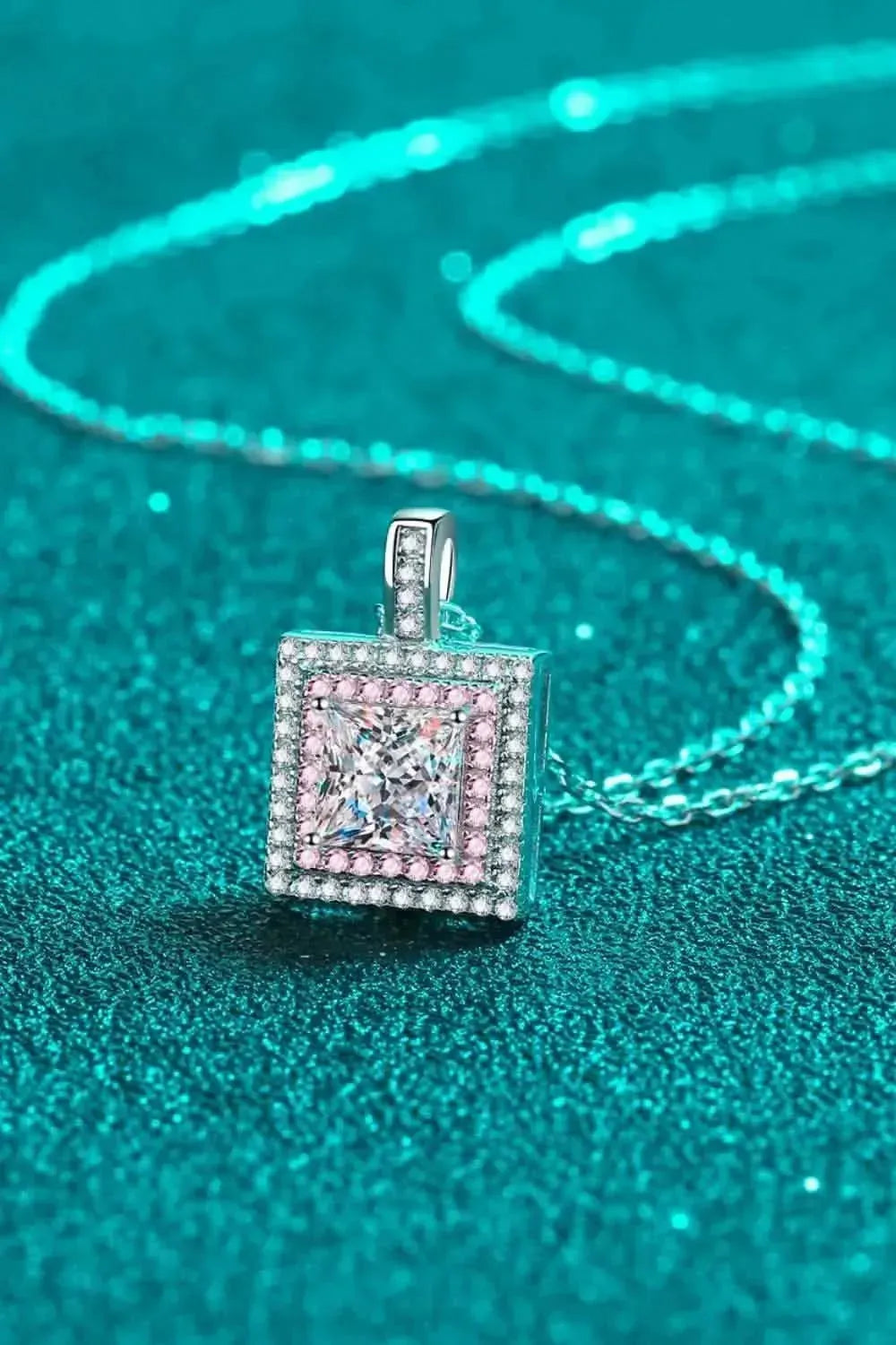 1 Carat Moissanite Square Pendant Chain Necklace - Bad Moms Club