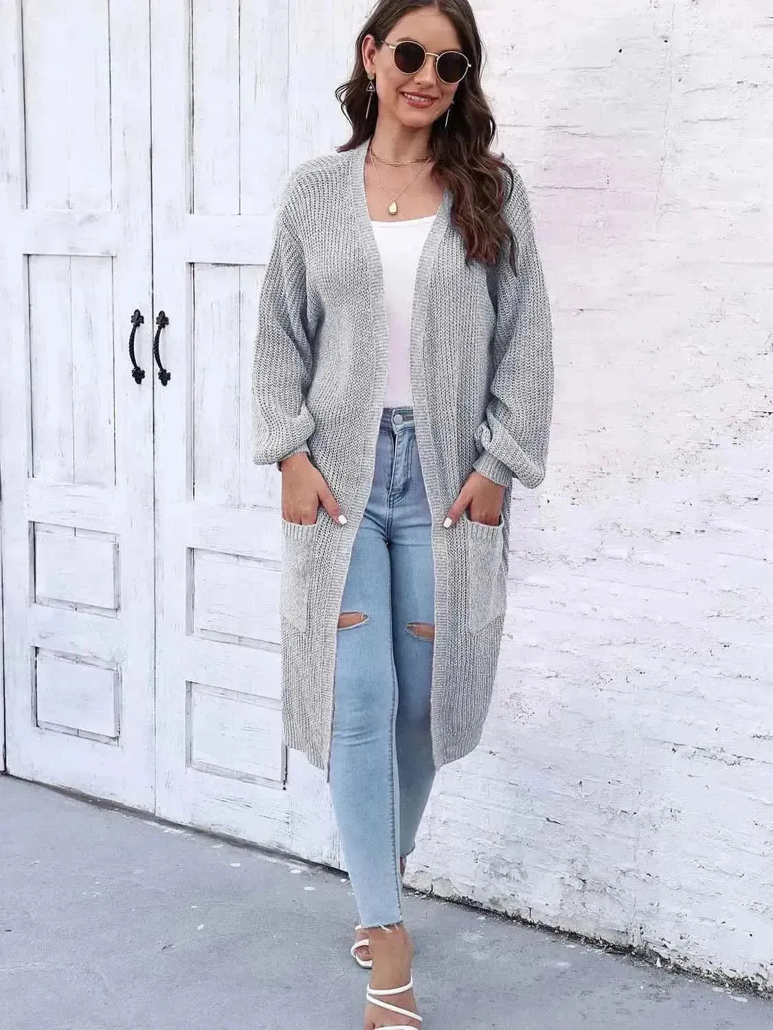 Open Front Longline Cardigan with Pockets - Bad Moms Club