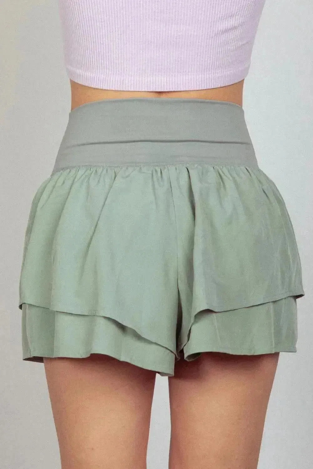 VERY J V-Shaped High Waist Layered Active Shorts - Bad Moms Club