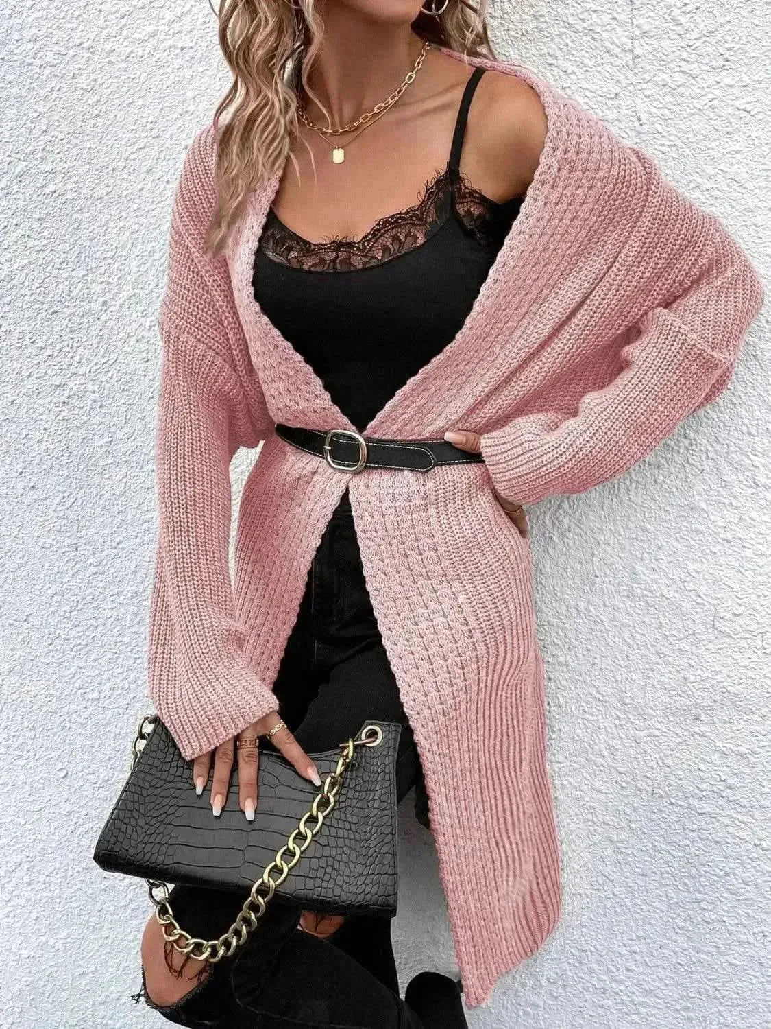 Open Front Dropped Shoulder Longline Cardigan - Bad Moms Club