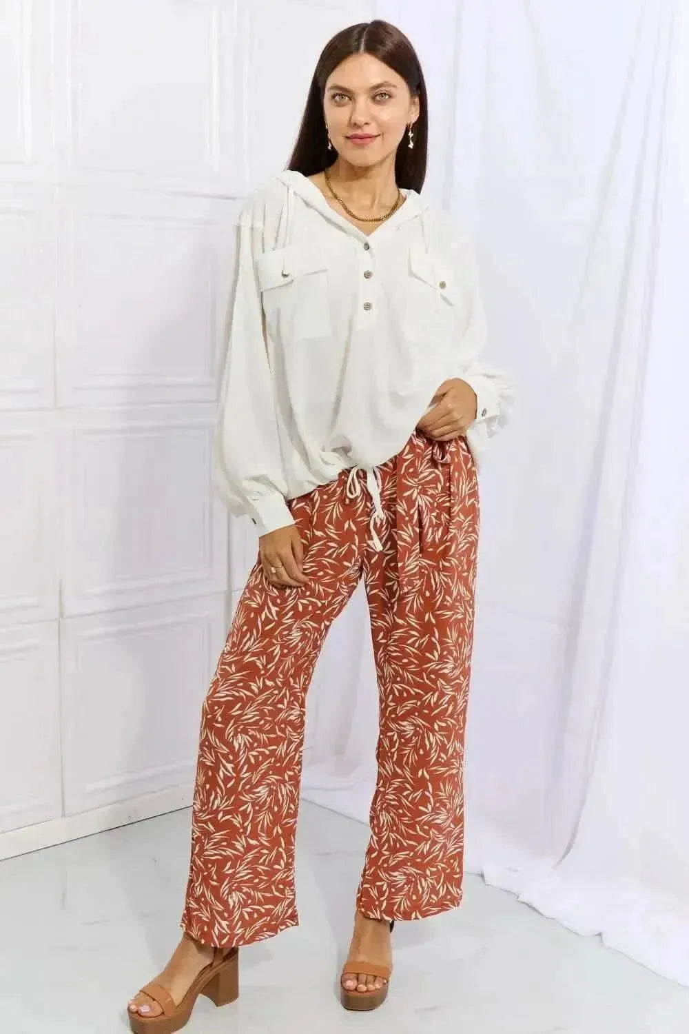 Heimish Right Angle Full Size Geometric Printed Pants in Red Orange - Bad Moms Club