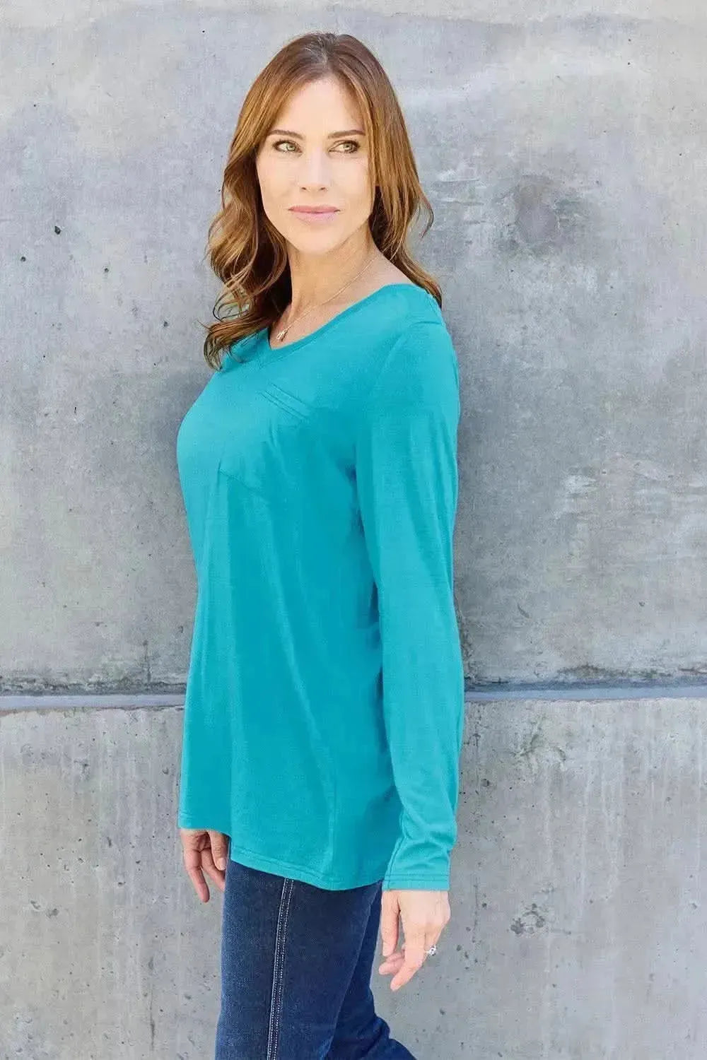 Basic Bae Full Size V-Neck Long Sleeve Top - Bad Moms Club