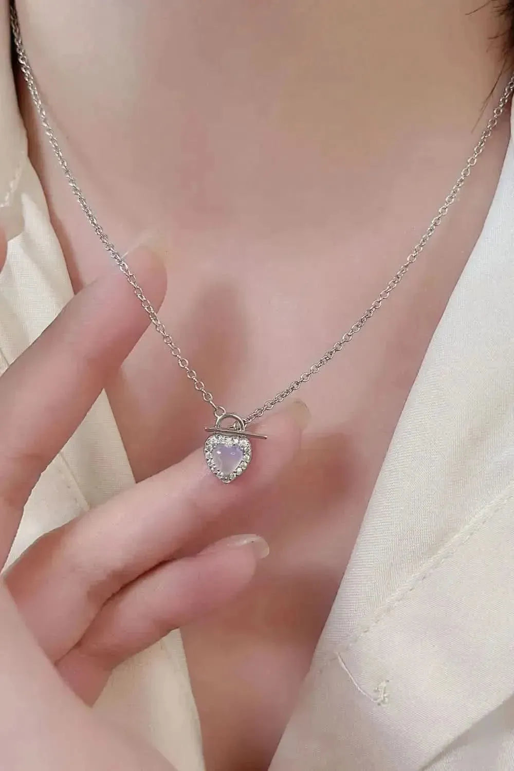 Moonstone Heart Lock Pendant Necklace - Bad Moms Club