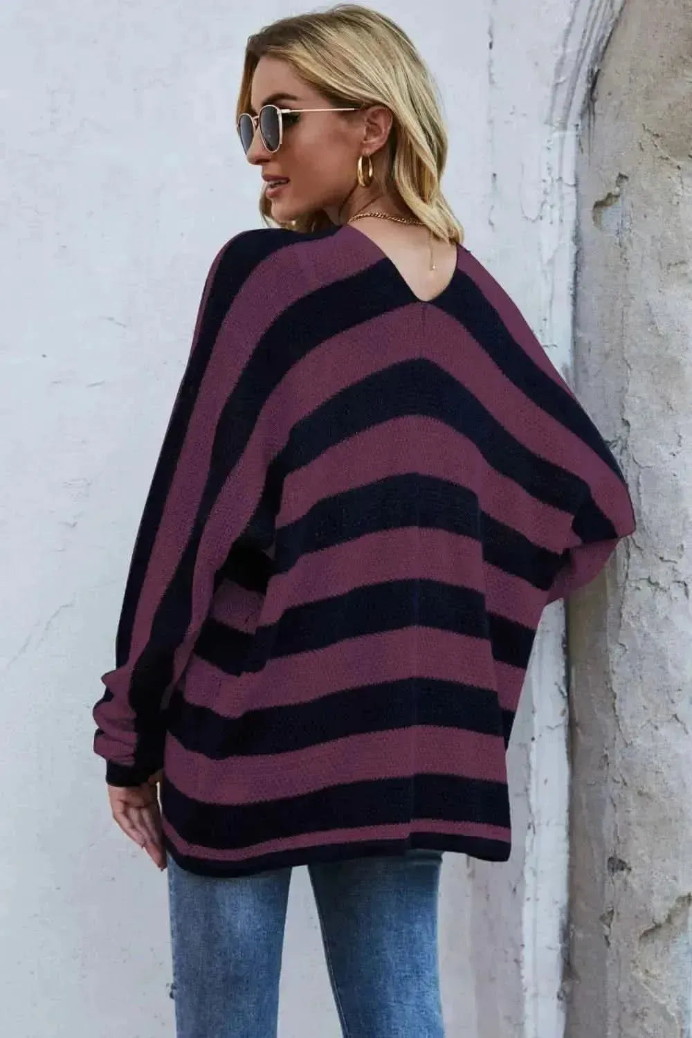 Striped Dolman Sleeve Open Front Cardigan - Bad Moms Club