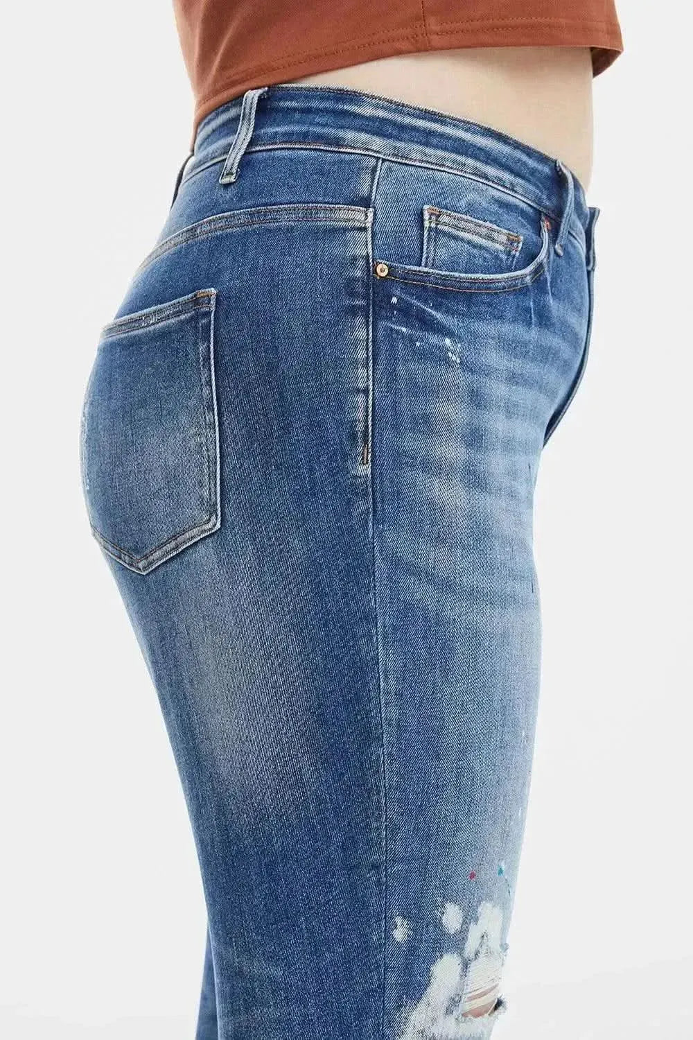 BAYEAS Full Size High Waist Distressed Paint Splatter Pattern Jeans - Bad Moms Club