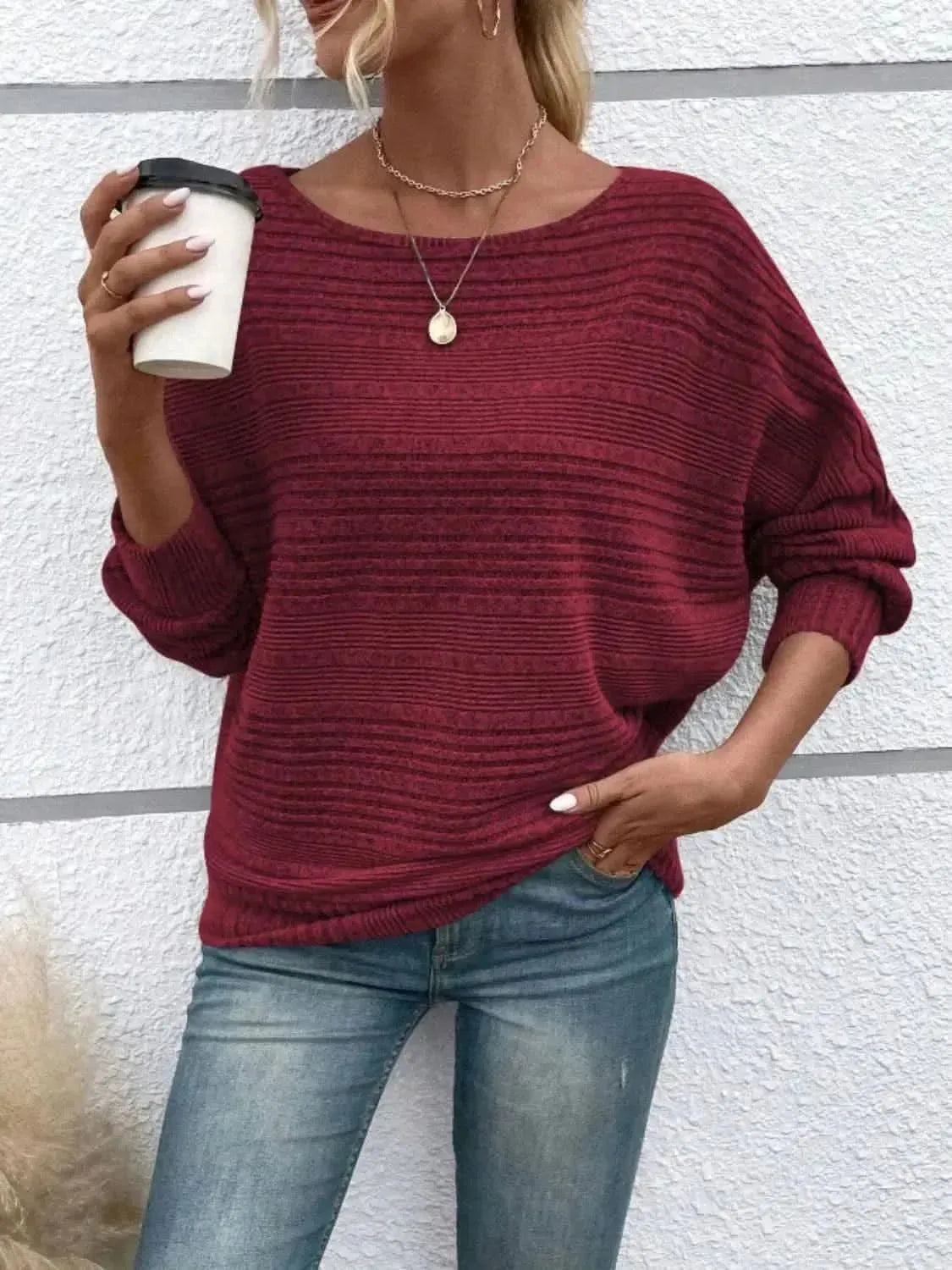 Full Size Round Neck Long Sleeve Top - Bad Moms Club